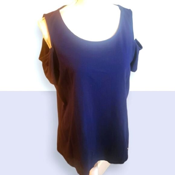MICHAEL KORS Cold Shoulder Navy Short Sleeve Top - Picture 1 of 2